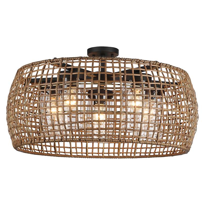 Image 2 Piper 5 Light Semi-Flush Outdoor Black w Maple All-Weather Wicker Shade more views