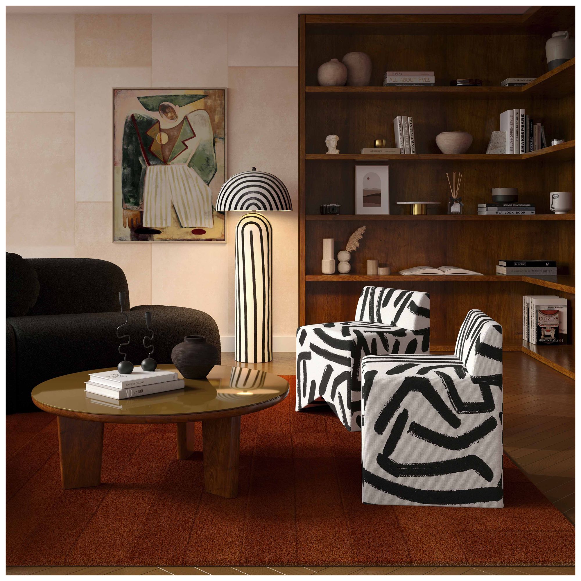 Image 2 Pippa Black Brushstroke Print Stool more views