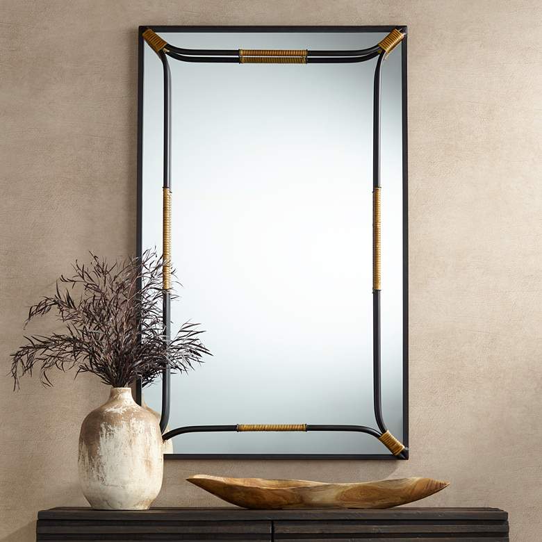 Image 1 Piro Black Iron 29 1/2" x 47 1/2" Wall Mirror