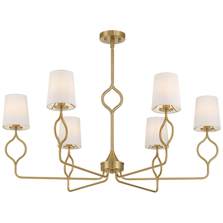 Image 2 Pirouette 40"W Warm Gold and White Linen 6-Light Chandelier