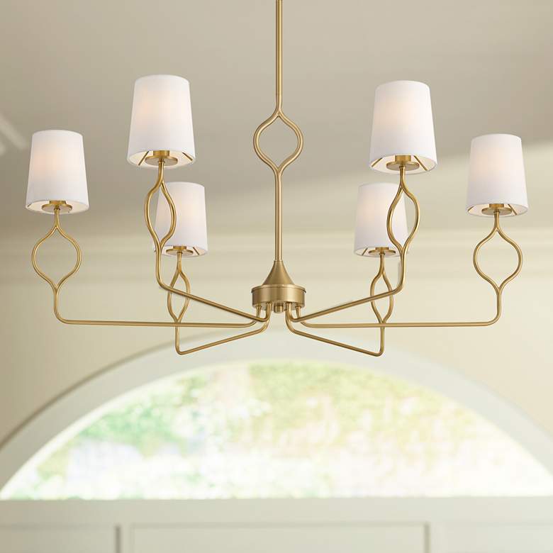 Image 1 Pirouette 40"W Warm Gold and White Linen 6-Light Chandelier