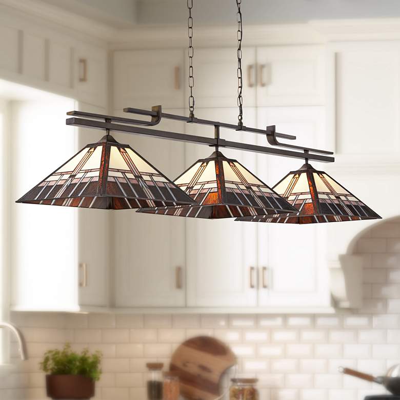 Image 1 Pirro 56" Wide Bronze Alfred Geometric Kitchen Island Light