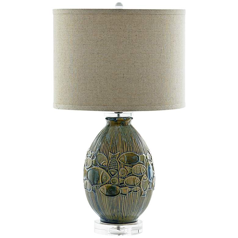 Image 1 Piscene Coastal Relief Blue Ceramic Table Lamp
