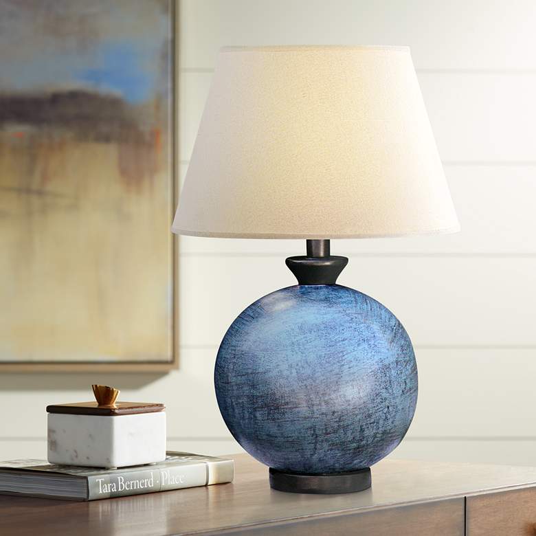Image 1 Pitkin 26" Handcrafted Hydrocal Round Base Blue Table Lamp