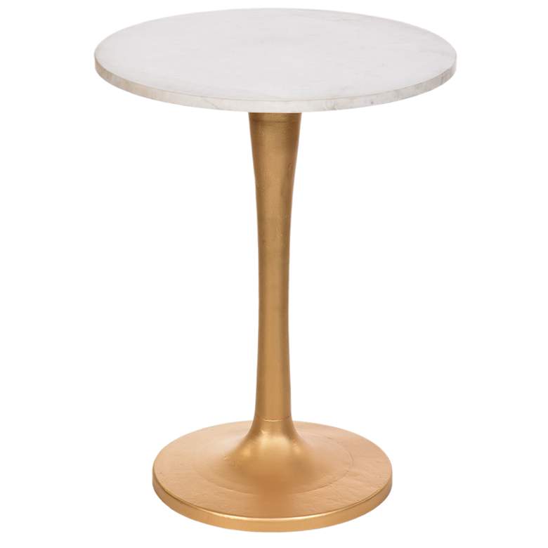 Image 1 Piuma Antique Gold Base Marble Top Accent Table
