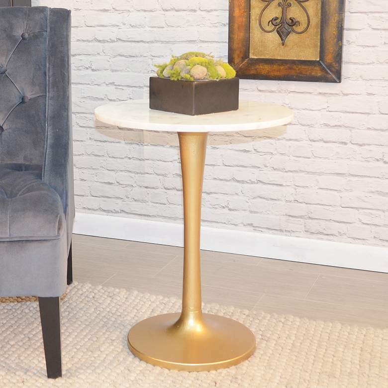Image 1 Piuma Antique Gold Base Marble Top Accent Table