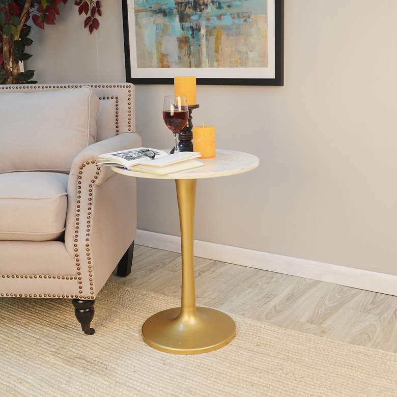 Image 5 Piuma Antique Gold Base Marble Top Accent Table more views