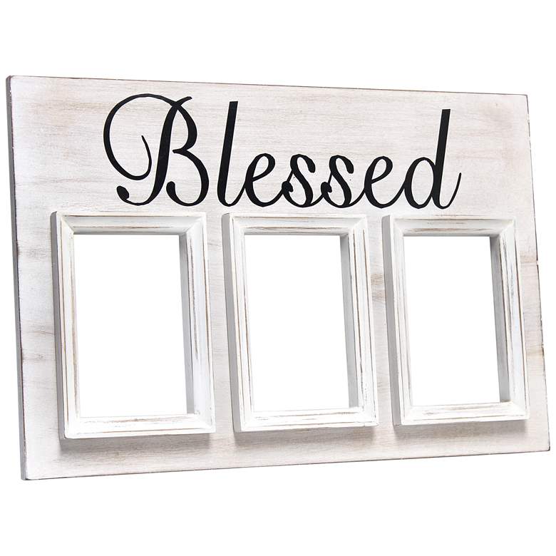 Image 1 Pixel White Wash Wood "Blessed" 4x6 Photo Frame