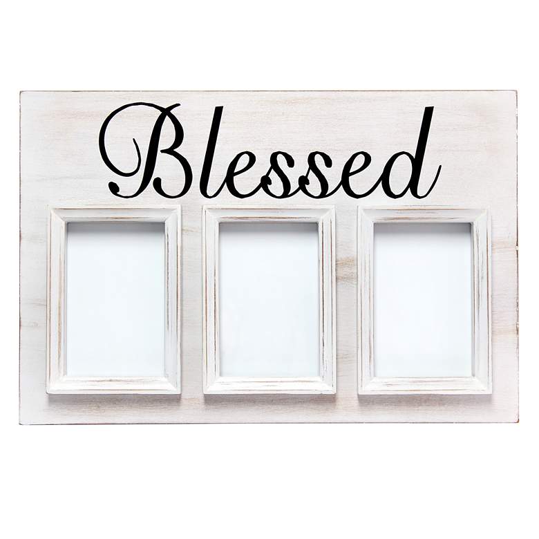Image 7 Pixel White Wash Wood "Blessed" 4x6 Photo Frame more views