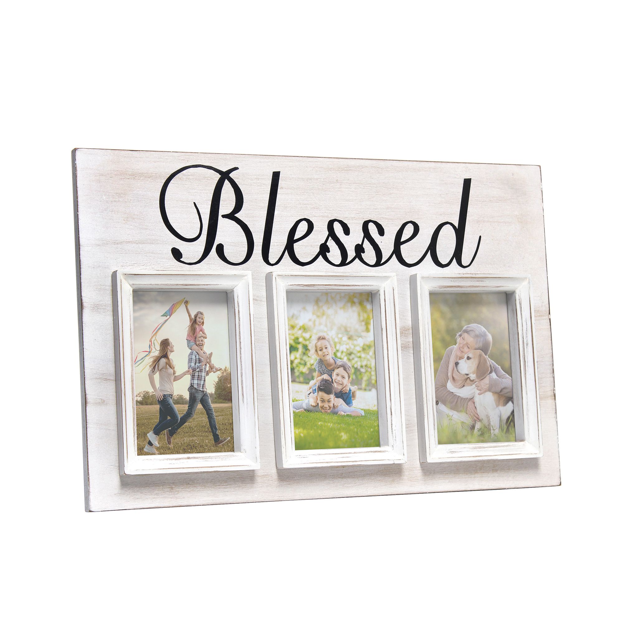 Pixel White Wash Wood "Blessed" 4x6 Photo Frame