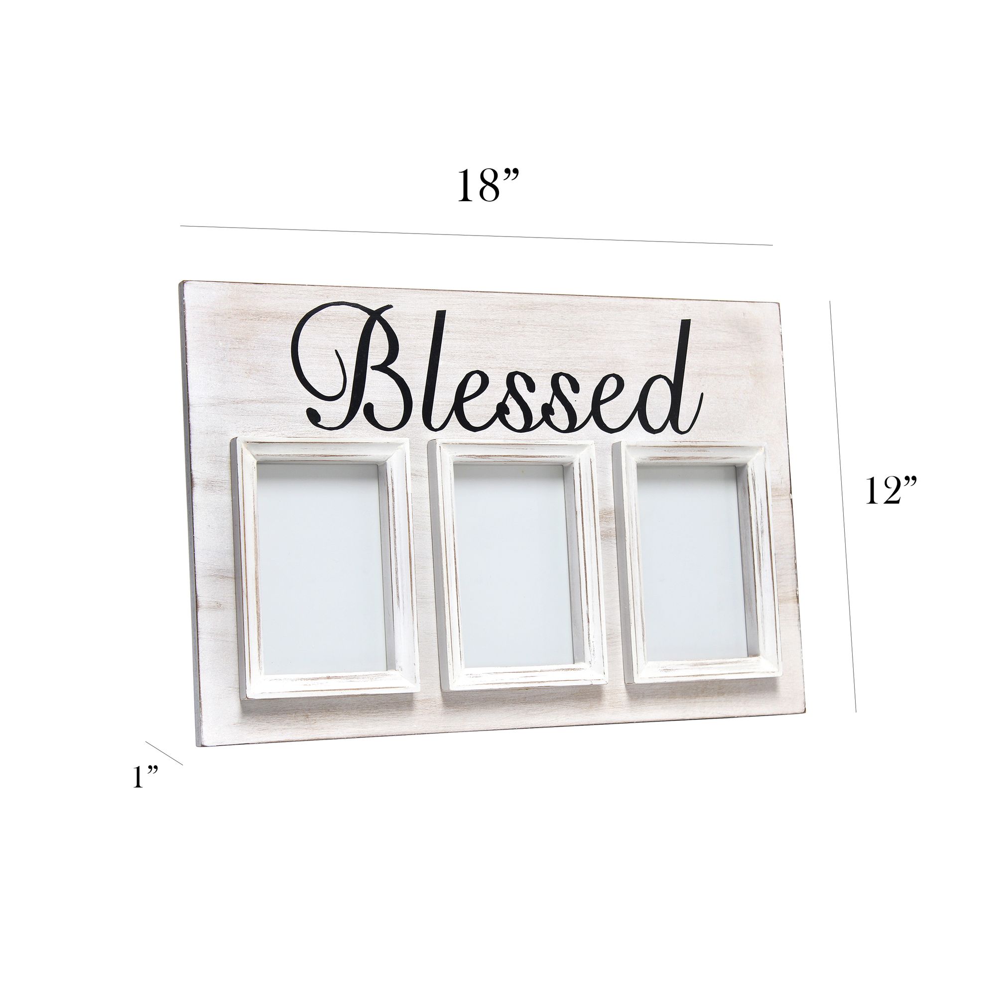 Pixel White Wash Wood "Blessed" 4x6 Photo Frame