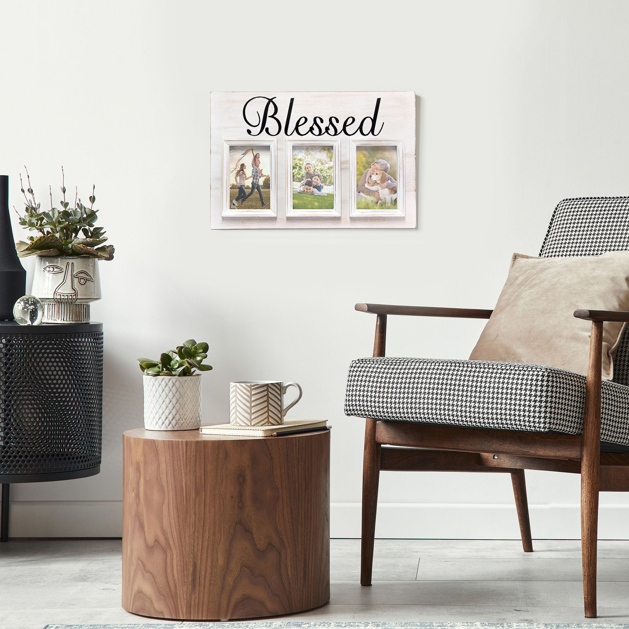 Pixel White Wash Wood "Blessed" 4x6 Photo Frame