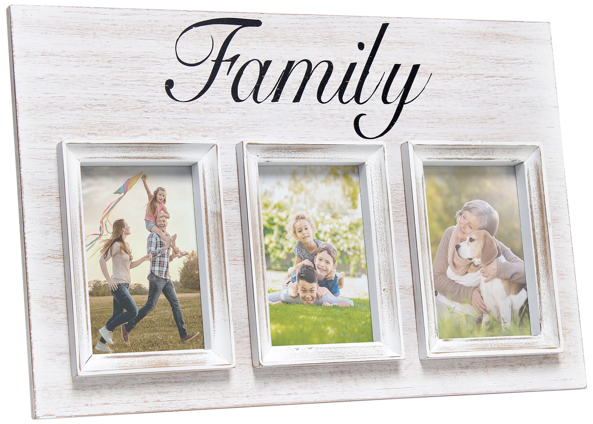 Pixel White Wash Wood "Family" 4x6 Photo Frame