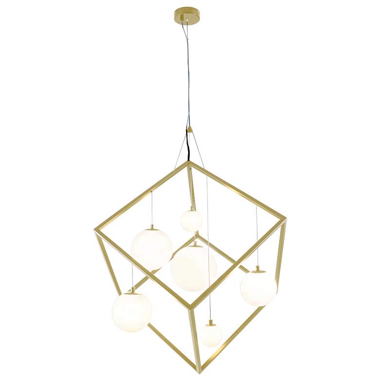 Image 1 Pixie 6-Light Cube Pendant - Brushed Brass - Opal Glass Shade