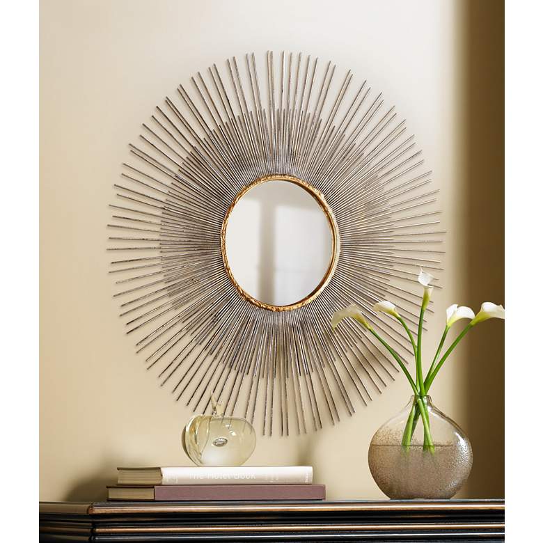 Image 1 Pixley Antique Silver Leaf 24 1/2" Sunburst Wall Mirror
