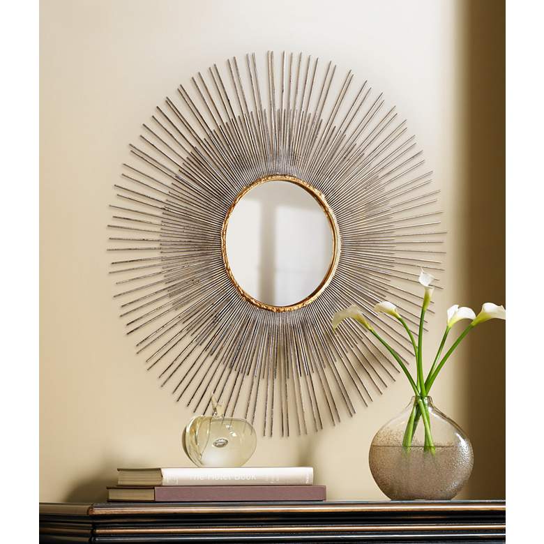 Image 1 Pixley Antique Silver Leaf 24 1/2 inch Sunburst Wall Mirror