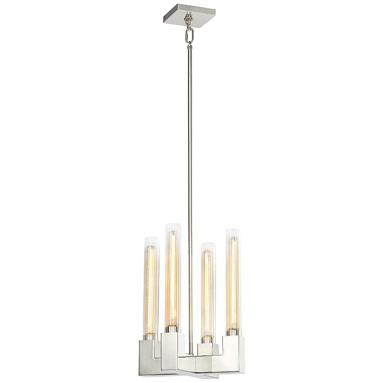 Image 1 Placid 4-Light 12 Inch Polished Nickel Square Arm Styled Glass Chandelier