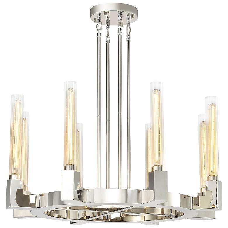 Image 1 Placid 8-Light 32 Inch Polished Nickel Wheel Styled Glass Chandelier