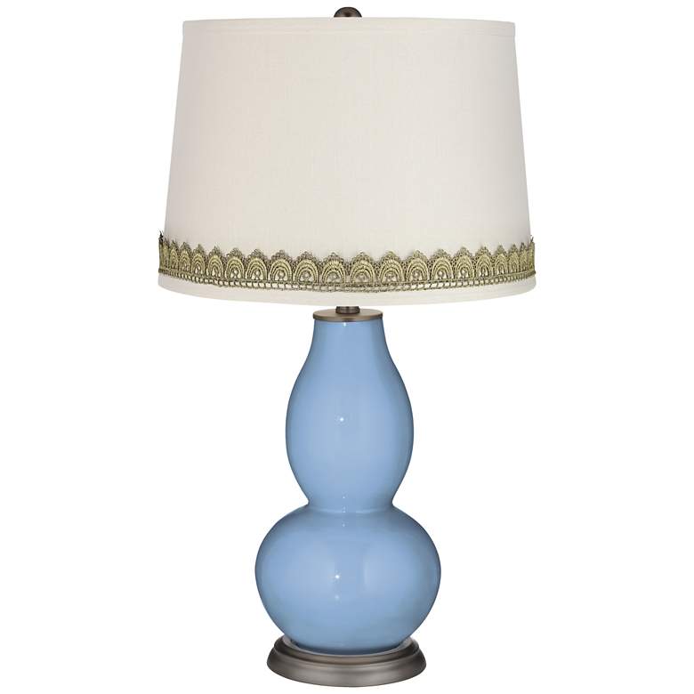 Image 1 Placid Blue Double Gourd Table Lamp with Scallop Lace Trim