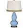 Placid Blue Double Gourd Table Lamp with Scallop Lace Trim
