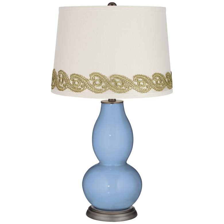 Image 1 Placid Blue Double Gourd Table Lamp with Vine Lace Trim