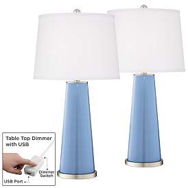 Image1 of Placid Blue Leo Table Lamp Set of 2 with Dimmers