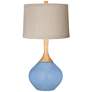 Placid Blue Natural Linen Drum Shade Wexler Table Lamp