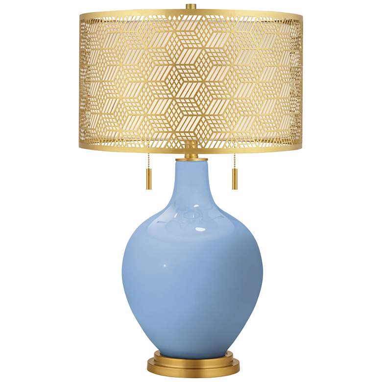 Image 1 Placid Blue Toby Brass Metal Shade Table Lamp
