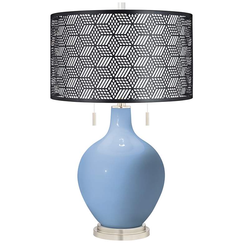 Image 1 Placid Blue Toby Table Lamp With Black Metal Shade