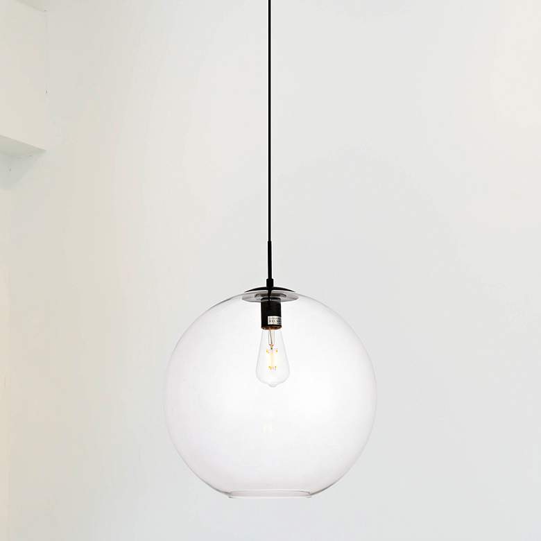 Image 2 Placido 15 3/4"W Black Pendant Light w/ Clear Glass Shade