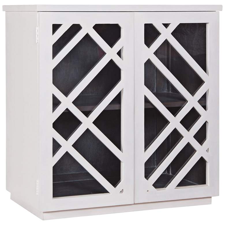 Image 1 Plaid 32 inch Wide White Wood and Glass 2-Door Side Chest