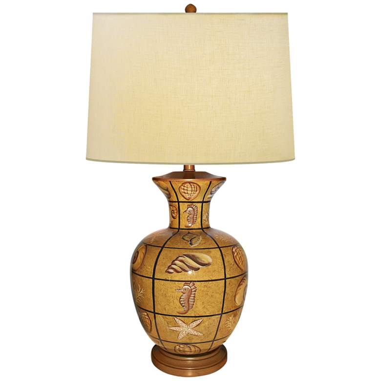 Image 1 Plaid Multi Shells Hand-Painted Porcelain Table Lamp