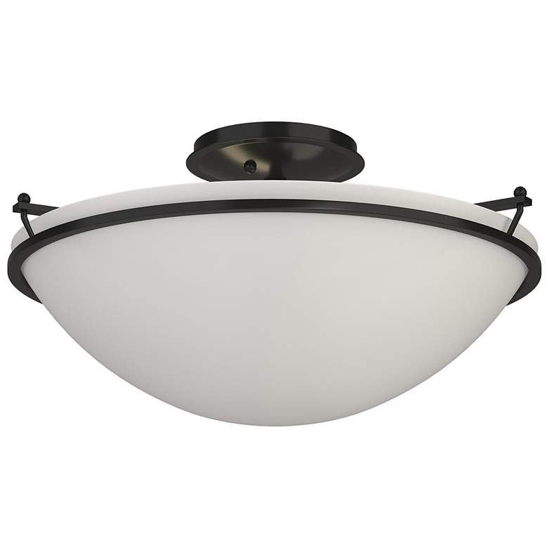 Image 1 Plain Large Semi-Flush - Black Finish - Opal Glass