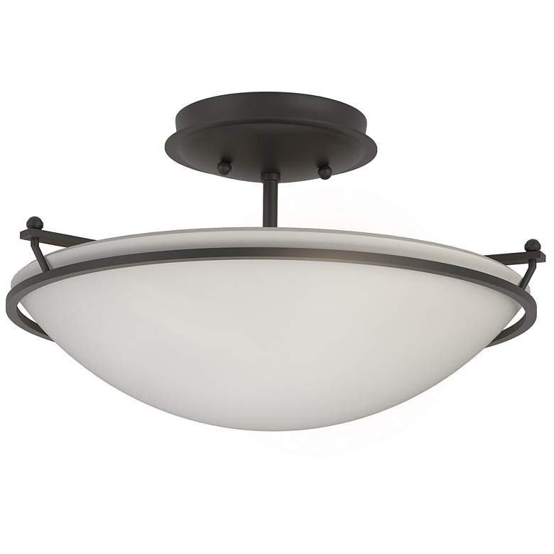 Image 1 Plain Small Semi-Flush - Black Finish - Opal Glass