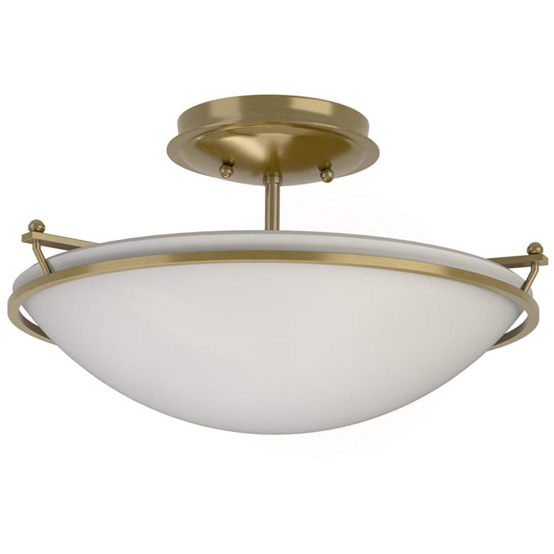 Image 1 Plain Small Semi-Flush - Brass - Opal Glass