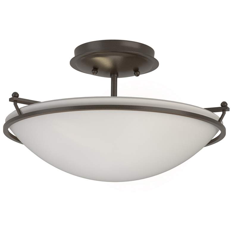 Image 1 Plain Small Semi-Flush - Oil Rubbed Bronze - Opal Glass