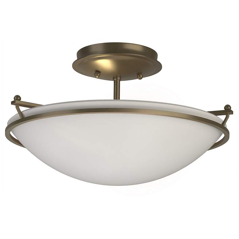 Image 1 Plain Small Semi-Flush - Soft Gold Finish - Opal Glass