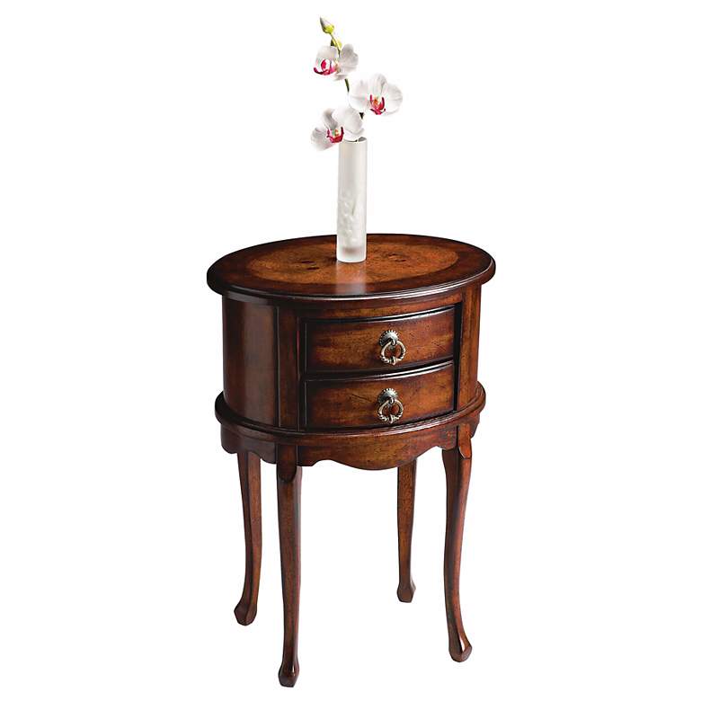 Image 1 Plantation 18" Wide Distressed Cherry Collection Oval Side Table