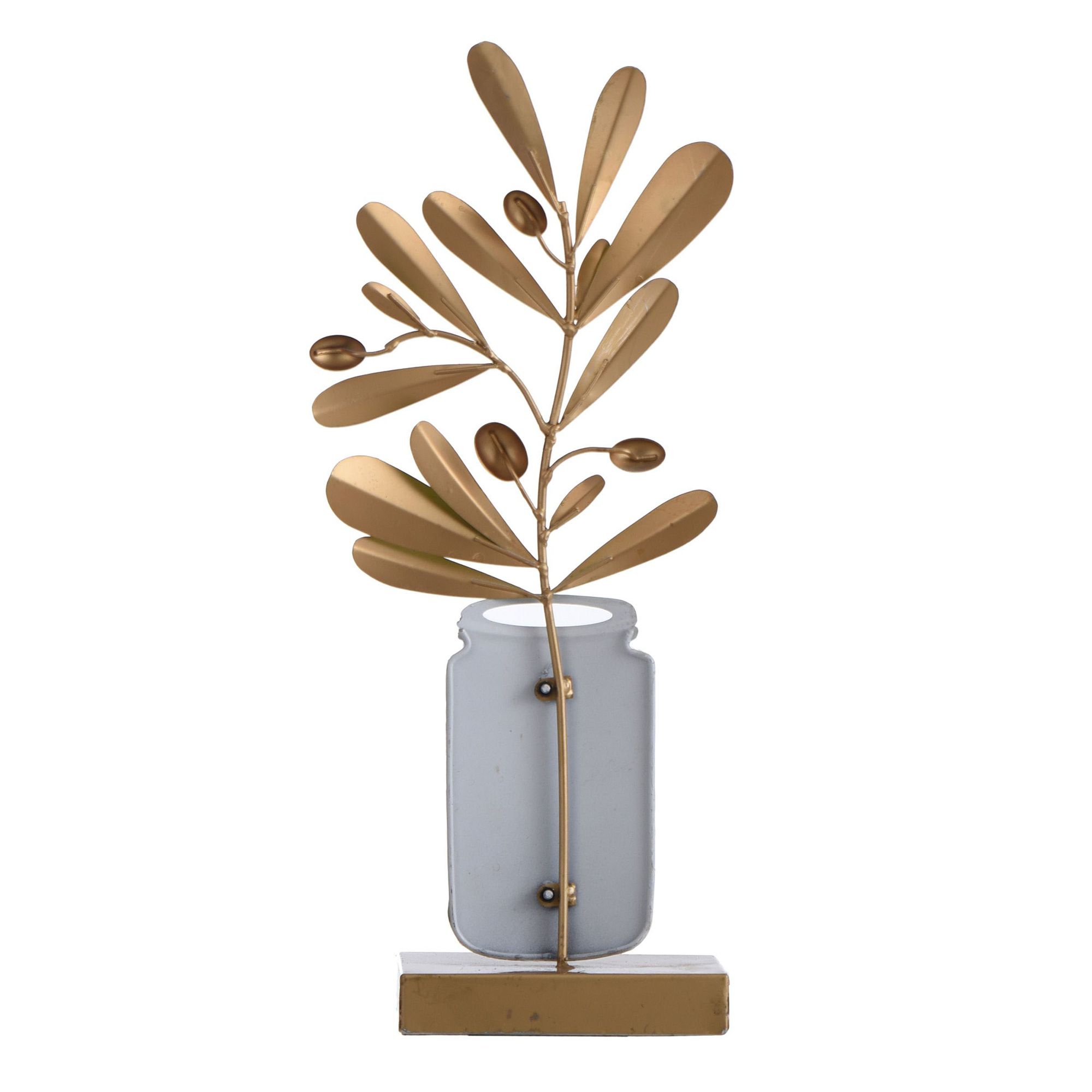 Image 3 Planted Stem - Metal Table Top Art Of Green Plant Stem With Gold Buds more views