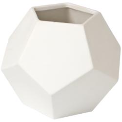 Plateau Matte White 7&quot; Wide Faceted Ceramic Vase