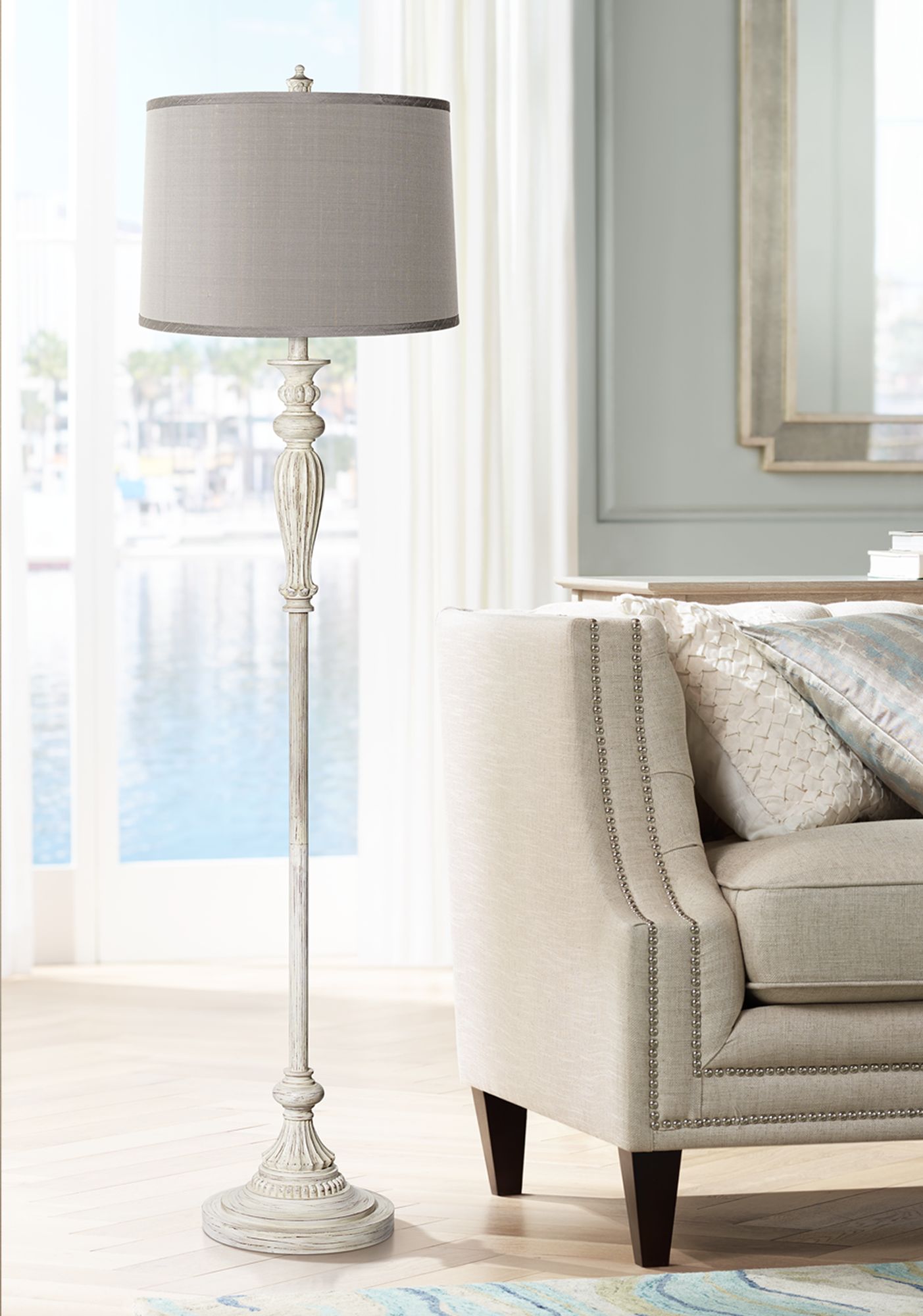 floor lamp with gray shade