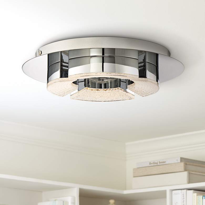 Image 1 Platinum Lunette 11 3/4" Wide Chrome LED Ceiling Light