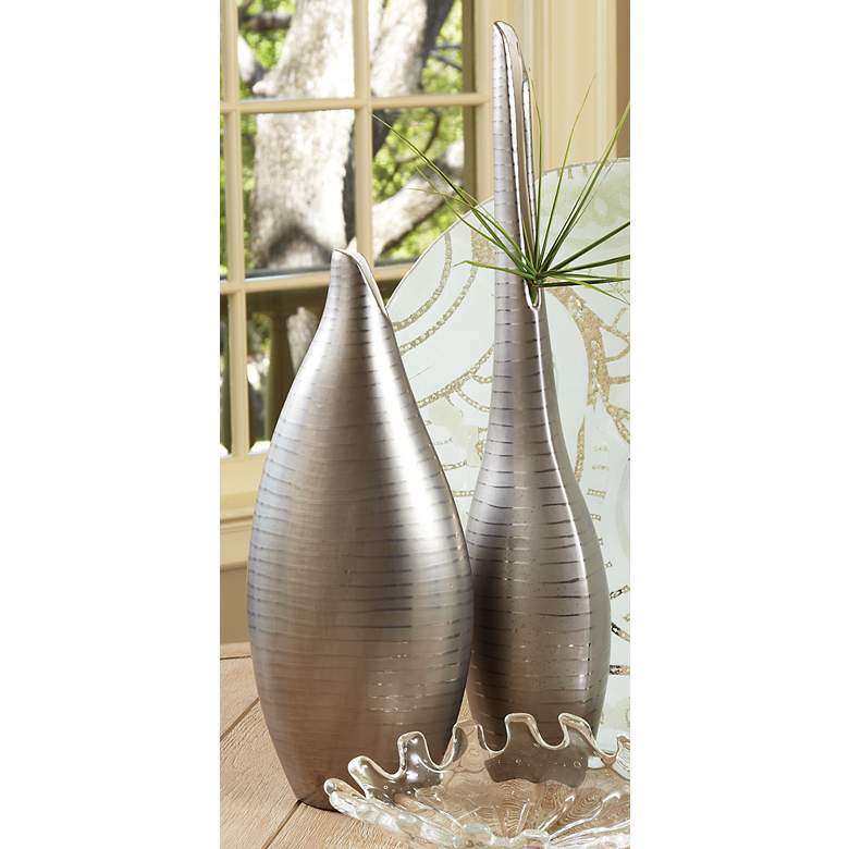 Image 1 Platinum Silver Extra-Large Tall 28 inch High Decorative Vase