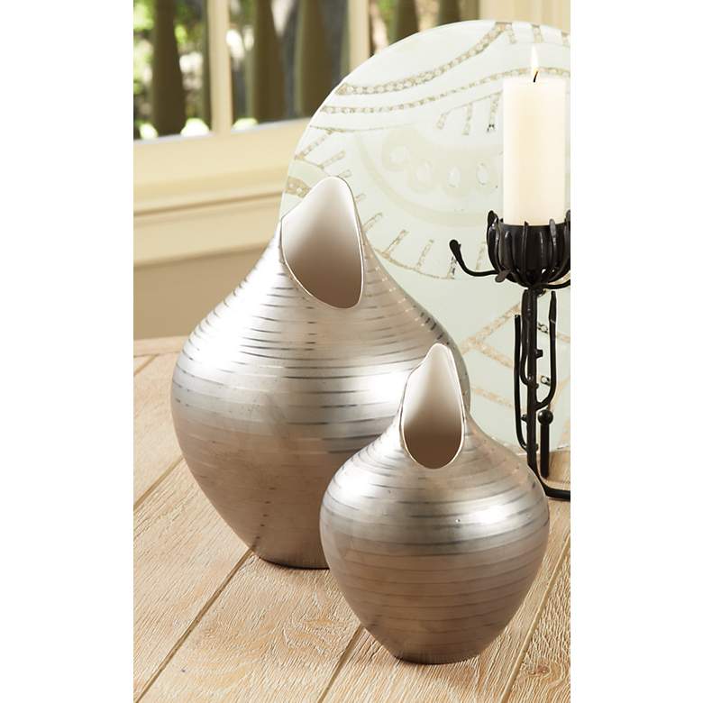 Image 1 Platinum Silver Striped 12 inch High Decorative Vase