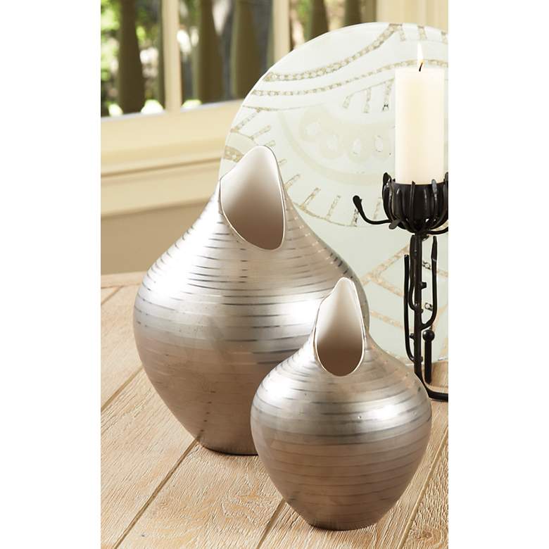 Image 1 Platinum Silver Striped Small 8 3/4 inch High Decorative Vase