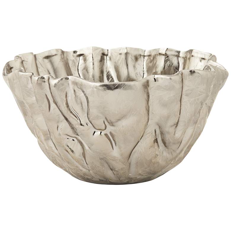 Image 1 Plato Glossy Silver 10" Wide Modern Decorative Ceramic Bowl