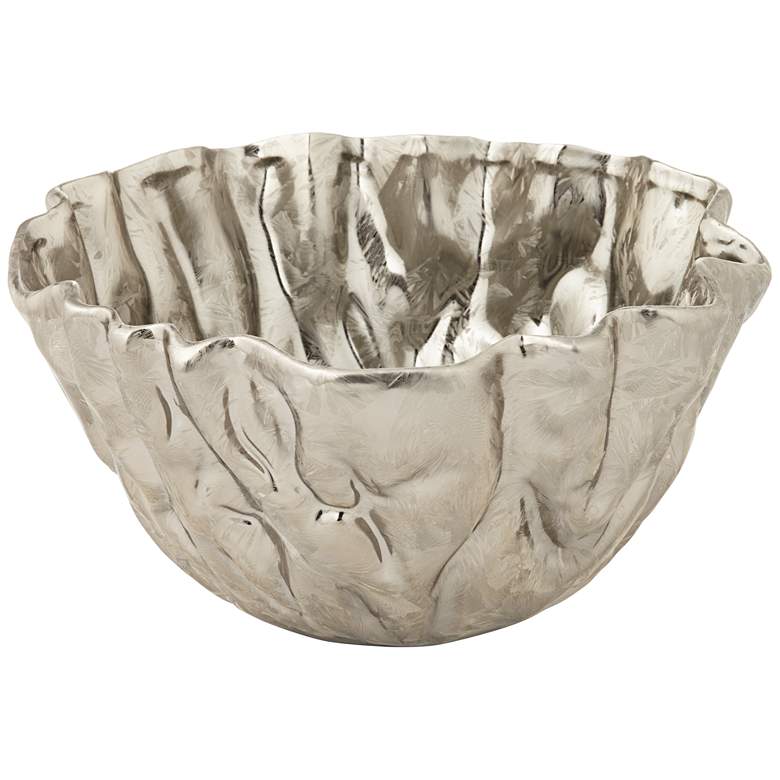 Image 4 Plato Glossy Silver 10" Wide Modern Decorative Ceramic Bowl more views