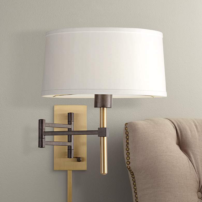 Image 1 Platte Gun Metal and Gold Swing Arm Wall Lamp