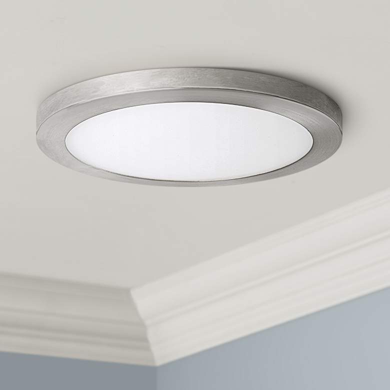 Image 1 Platter 15" Round Brushed Nickel Warm White LED Outdoor Ceiling Light