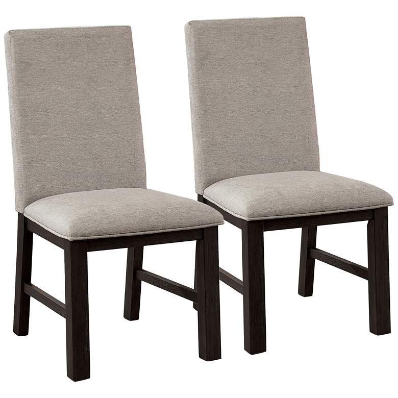 Image 1 Plax Gray Linen Fabric Dining Chairs Set of 2